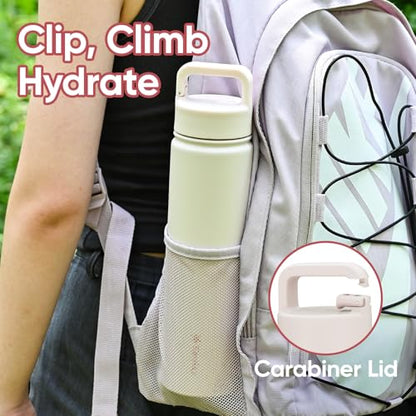 KEWIXY 24 oz Insulated Water Bottle, 2-in-1 Lid, Straw & Spout with Protected, Leak Proof, Keep Cold, Stainless Steel, Metal, Reusable, Handle, for Travel, Gym and School, 2 Lids, Blush Pink - color: Blush Pink, size: 24 Ounces