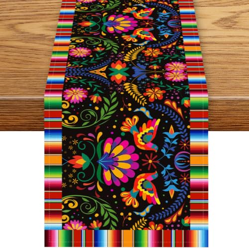 Mexican Floral Birds Table Runner, Boho Colorful Mexico Fiesta Dia De Los Muertos Day of The Dead Rustic Coffee Table Center Decor for Kitchen Dining Holiday Home Party Table Decorations, 13"x36" - color: Mexican-1, size: 13“ X 36"