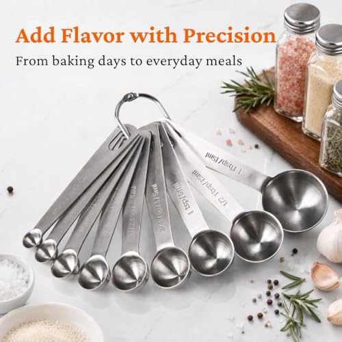 9PCS Measuring Spoons Set, 1 tbsp, 1/2 tbsp, and 1-1/16tsp Stainless Steel Teaspoon Measuring Spoons for Cooking Baking Spice Jars and Liquid Ingredients - size: 9 Pcs