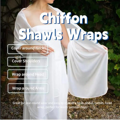 Chiffon Scarf for Women Lightweight Breathable Sunscreen Soft Solid Hijab Scarf for Daily & Muslim Wear - color: Cream-white Chiffon Scarf