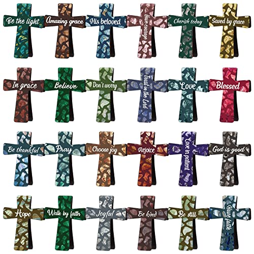 48 Pcs Magnetic Cross Bookmarks Bulk Church Gifts Christian Gifts for Women Bulk Christian Bookmarks Bible Verse Magnetic Page Clips for Women Christmas School Bible Study Group(Marble Style) - style: Marble Style