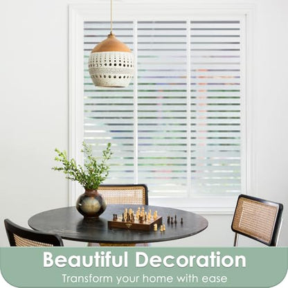 rabbitgoo Frosted Glass Window Privacy Film, Classic Stripe, 17.5" x 78.7" | Reeded Blinds Design, All Day Privacy Shield, Opaque Frosted Cover, Sun Blocking, Static Cling No Glue, for Home, Office - color: Classic Stripe, size: 17.5" x 78.7"