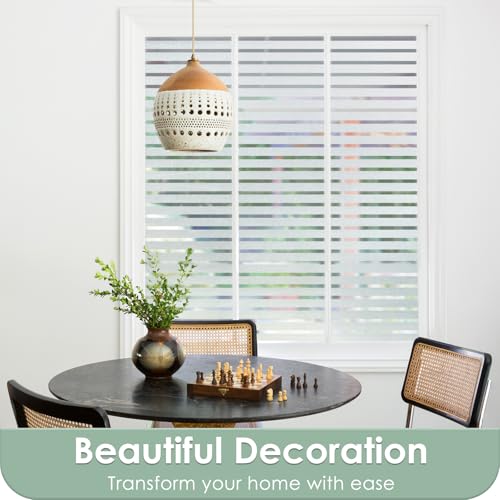 rabbitgoo Frosted Glass Window Privacy Film, Classic Stripe, 23.6" x 118.1" | Reeded Blinds Design, All Day Privacy Shield, Opaque Frosted Cover, Sun Blocking, Static Cling No Glue, for Home, Office - color: Classic Stripe, size: 23.6" x 118.1"