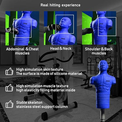 Adjustable Punching Dummy – Freestanding Silicone Punching Bag with Telescopic Height, Stable Large Base for Adults, Boxing, Kickboxing, MMA & Home Gym Training - color: Blue