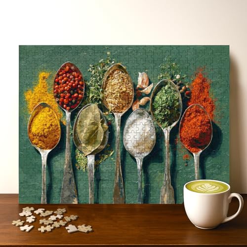 Spices Kitchen Flavour Food Jigsaw Puzzle - 500 Pieces Wooden Puzzle for Adults, Wall Art Gift, Finished Size: 20 x 15 Inch - color: Spices Kitchen Flavour - 500 Pieces