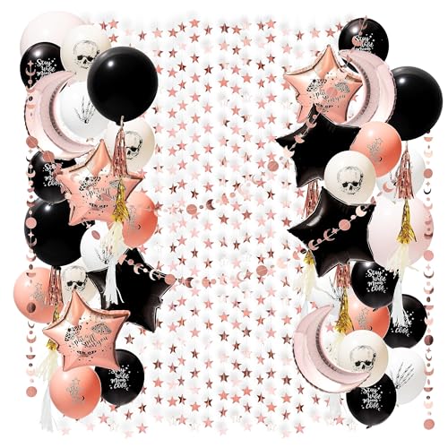 Cheerland Boho Party Decorations Rose Gold Black Balloon Kit Bohemian Birthday Decorations Cresent Moon Garlands Boho Theme Party Backdrop Halloween Party Decor