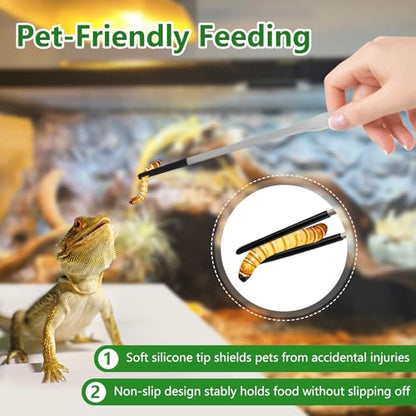 LIQALU 3 Pcs Long Aquarium Tweezers Reptile Feeding Tongs Tool for Lizards | Straight and Curved Tweezers-10.63", Spoon-8.54" Stainless Steel Feeding Tools, for Bearded Dragons, Snakes, Tank Accessories