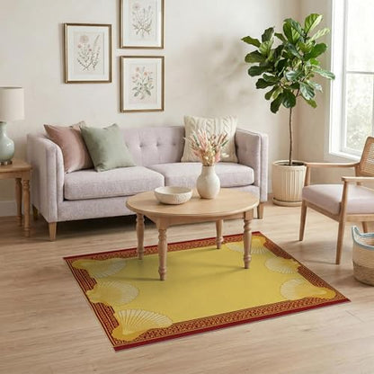 4'x6' Washable Traditional Shell Accent Rug, Burgundy Non-Shedding Small Carpet Pet Friendly & Non-Slip for Playroom, Bedroom, Reading Nook | Ref:1952505 - color: Beige/Pattern 24, size: 4' x 6' (Rectangular)