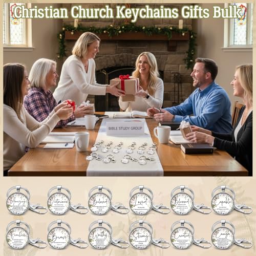 Equsion 24 Pcs Christian Keychain Gift Bulk Mini Bible Keychains with Verse Religious Keychain Gifts for Church Bible Study Group (Wildflower) - color: Wildflower