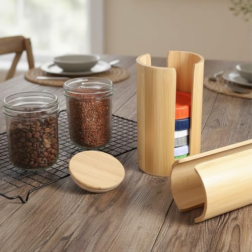 2Pcs Mason Jar Lid Organizer, Bamboo Vertical Storage Holder, Mason Jar Accessories, Bamboo Storage Holder for Home Kitchen Organization & Tumbler Lids (Wide Mouth) - size: Wide Mouth
