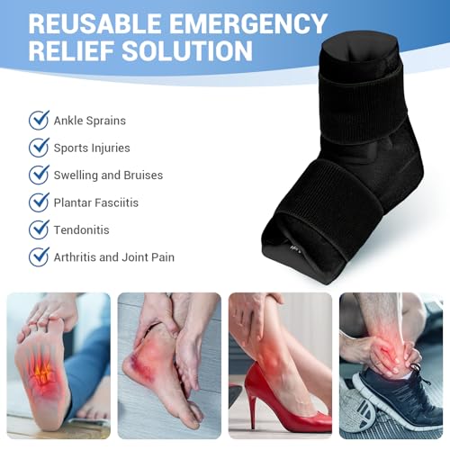 Comfytemp Ankle Foot Ice Pack Wrap for Plantar Fasciitis Relief, Ankles Brace for Sprain, Heel Spur, Swelling, Achilles Tendonitis, Cold Bag for Injuries Reusable, Hot Cold Compress, 1 Pack (Black) - size: Black Large(1 Pack)