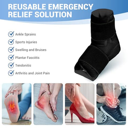 Comfytemp Ankle Foot Ice Pack Wrap for Plantar Fasciitis Relief, Ankles Brace for Sprain, Heel Spur, Swelling, Achilles Tendonitis, Cold Bag for Injuries Reusable, Hot Cold Compress, 1 Pack (Black) - size: Black Large(1 Pack)