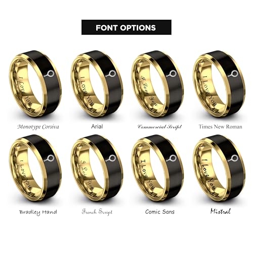 Tasbih Prayer Beads Ring - Gift for Muslim - Tungsten Carbide - Band - Black Yellow Gold Silver - Flat Dome Bevel - Men Women - Personalized Custom Engraving - 8mm - Anniversary Engagement Wedding - color: 13 - Yellow Gold Black Tungsten
