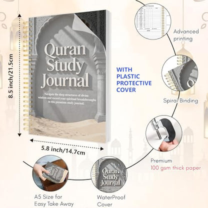 Premium Quran Study Journal - A5 Spiral Bound Islamic Reflection Notebook with 120 Pages 100gsm Thick Paper - Arabic & Translation Tracker for Daily Quranic Study, Memorization & Ramadan Gifts (Stone Arch) - color: Stone Arch