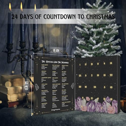 Crystal Advent Calendar for Adults Women - Healing Gemstone Advent Calendar 2025 for 24 Days Christmas Countdown - Natural Crystals Chips Bottles Gift Set for Witch Beginners