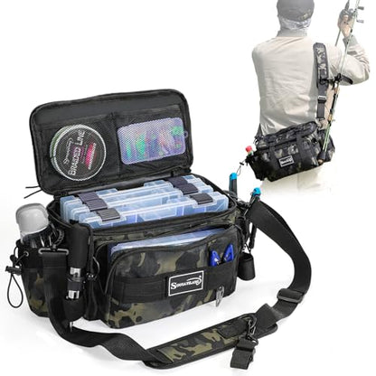 Sougayilang Fishing Tackle Bags - Fishing Tackle Storage Bags for Saltwater or Freshwater Fishing Gear - Padded Shoulder Strap - Tackle Box Bag Fishing Bag(Green) - color: Green without a 3600 Tackle Tray