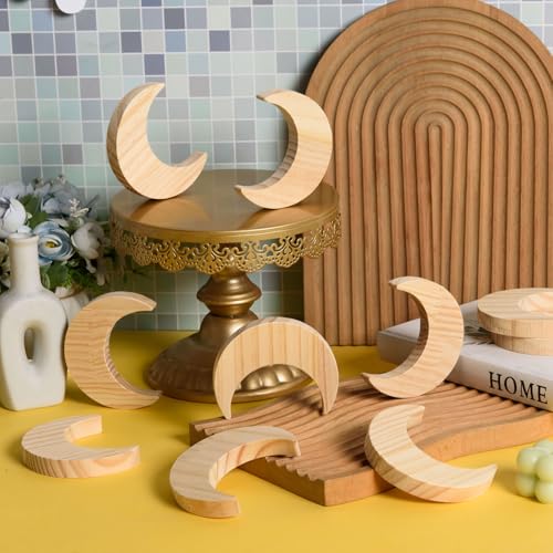 AWIZOM 12 Pcs Wooden Moon Cutout Crafts Unfinished Moon Shaped Sign Blocks