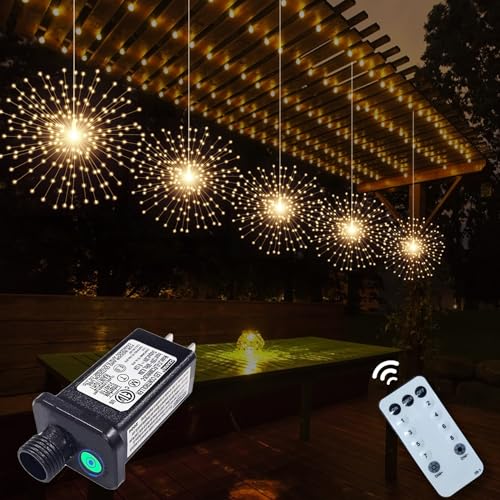 SHUKAN 1000 LED Plug-in Starburst Sphere Lights,Firework Light with Timer - color: Warm White, size: 5*17 inch