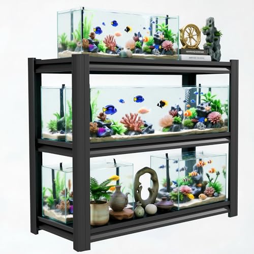 Metal Aquarium Stand for 30-40 Gallon Fish Tank, Heavy Duty 3 Tier Adjustable Garage Storage Rack Shelf 47.2" W x 18" D x 39" H, 990 lb Capacity Black Fish Tank Stand