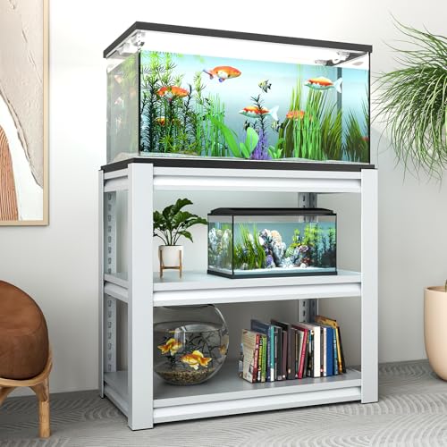 Adjustable 3-Tier Fish Tank Stand 40-50 Gallon Metal Aquarium Stand, Heavy Duty Reptile Tank Stand Rack 31.5 "L X 18 "W X 34" H, Suitable for Home and Office, Tank Not Included - color: Antique White