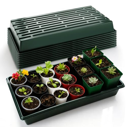 RooTrimmer 10 Pack 1020 Trays No Holes-Reusable Nursery Flats for 50/72 Cell Plug Tray, Heavy Duty Seed Starter Trays for Transplant, Seed Starting, Plant Propagation & Seed Germination (Dark Green) - size: TD542-10P-Dark Green