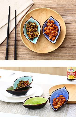 WAIT FLY Lovely Leaf Shaped Ceramic Seasoning Dishes/Tea Bag Holders/Ketchup Saucers/Appetizer Plates/Vinegar Spice Salad Soy Sushi Wasabi Seasoning Dipping Bowls, Set of 3 - color: Leaves