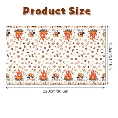 1Pc Camping Party Plastic Tablecloth 54 x 87 Inch Long Table Cover, Marshmallow Sandwich Party Tablecover for Bonfire Camp Theme Kids Baby Shower Birthday Dinner Picnic Kitchen Event - color: Camping