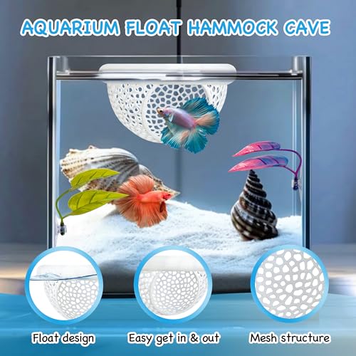 3-in-1 Floating Betta Hammock Cave & Betta Leaf Pad with Shrimp Feeder - 3D Printed Aquarium Decor, Feeding Ring, Hideout & 2 Resting Leaf Pads for Beta, Shrimp & Small Fish，3PCS