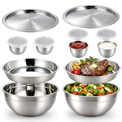 Didaey 10 Pcs 64oz Stainless Steel Salad Bowl Kit Includes Salad Containers with Lids Dressing Cups Removable Bento Tray Kitchen Serving Set for Meal Preparation Dishwasher Safe