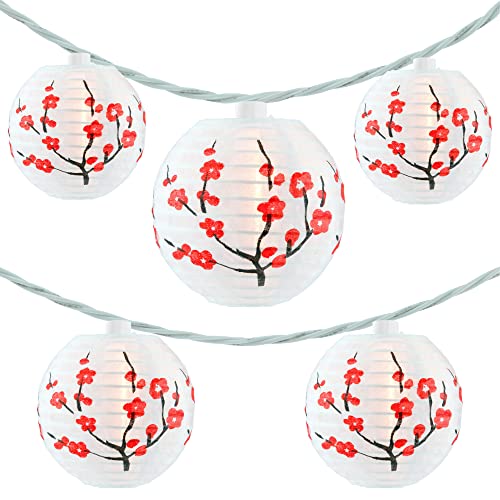 YULETIME Plum Blossom Lantern String Light, 10 ct 7.6 ft White Wire Plug-in - color: Plum Blossom