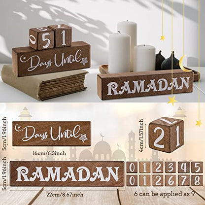 Amyhill 4 Pcs Ramadan Calendar Block Set Ramadan Advent Countdown Eid Calendar Countdown Calendar Ramadan Table Decor Ramadan Wood Sign Ramadan Mubarak Wooden Ornament Block Calendar of Islamic Months