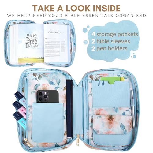 Quilted Bible Case for 6.5 X 9.5 inch Books, Bible Carrying Case for Women, Blue Bible Cover - color: Blue