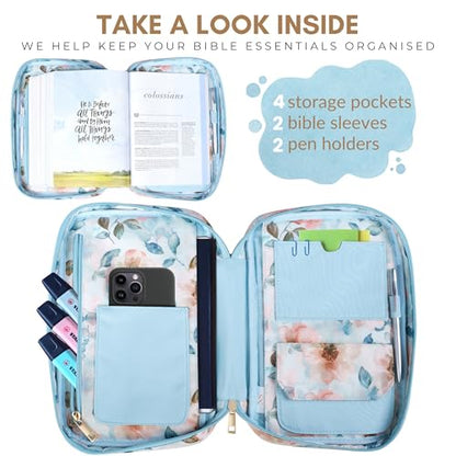 Quilted Bible Case for 6.5 X 9.5 inch Books, Bible Carrying Case for Women, Blue Bible Cover - color: Blue