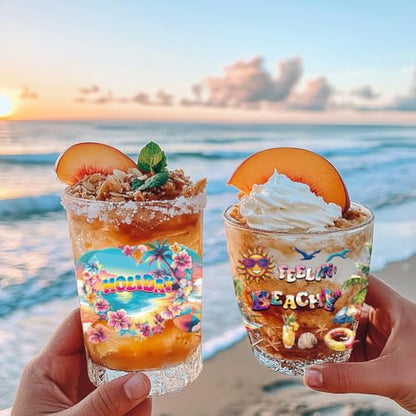 arricraft 10 Pcs Colorful Summer Beach Theme Cup Printing UV Transfer Papers, 10 Styles Sandbeach Coconut Trees Sunset UV DTF Cup Wrap Stickers for 16 OZ Glass Cups Crafts 9.5x4.3inch - style: Summer Beach Theme