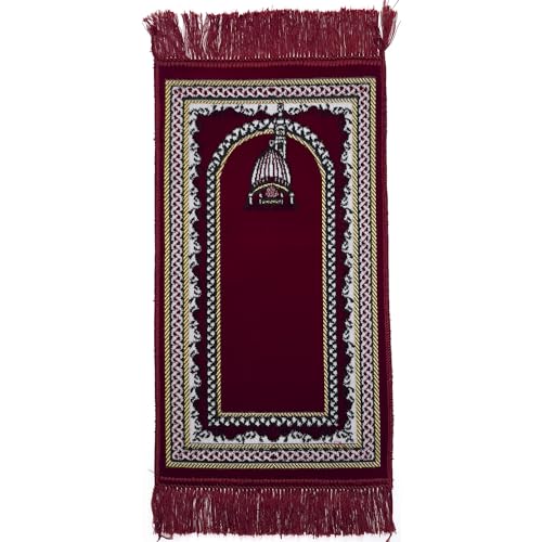 Modefa Islamic Turkish Velvet Prayer Rug Small Child Toddler Namaz Sajjadah Janamaz Dotted Border (Msq1 Red) - color: Msq1 Red