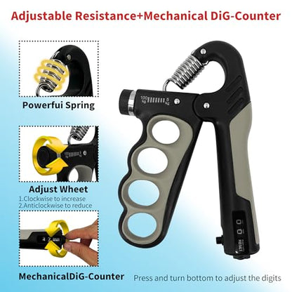 Senston Grip Strength Trainer 2 Pack - Adjustable 11-220Lbs (5-100KG) with Auto Counter, Hand Grip Strengthener, Forearm Exerciser for Athletes, Musicians, Gym, Home, Injury Rehab - color: Grey
