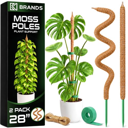 K-Brands 2pcs 28" Moss Pole Monstera Plant Support - Plant Stakes Indoor | Bendable Moss Poles for Climbing Plants, Coco Coir Pole Sticks, Monstera Trellis - size: 2-Pack (28 in)