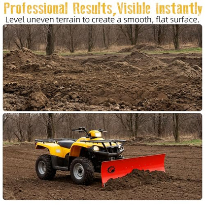 ATV/UTV Front Mount Land Leveler, 48"-60" Adjustable Steel Driveway Grader for Gravel&Dirt, Heavy Duty Yard Leveling Tool, Snow Plow Kit Compatible, 5-Position Angle, Winch Required (Sold Separately) - color: RED