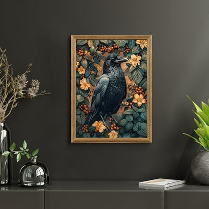 ICHZUMW Framed William Morris Raven Dark Academia Canvas Wall Art 12x16 In - color: Dark Raven, size: 16"L x 12"W