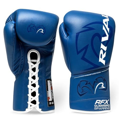 RIVAL Boxing RFX-Guerrero SF-H Lace-Up Sparring Gloves, Quilted Horsehair Padding, Laminated with a Low-Density Foam - color: Blue, size: 20 oz.