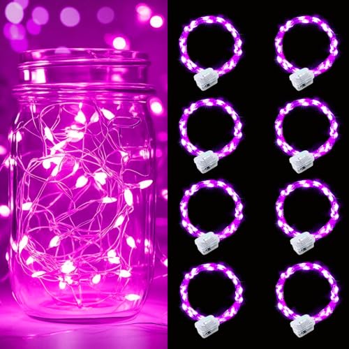pozzolanas 8 Pack Pink Battery Operated String Lights - 7ft Waterproof Fairy Lights with 20 LEDs for Home, Mason Jar, Party, Wedding, Halloween, Christmas Decorations - color: Pink, size: 8 Pack