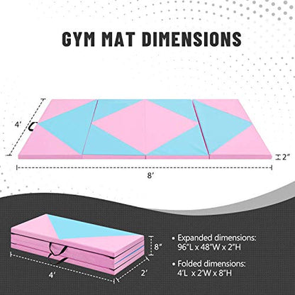 Outroad 6/8/10' Foldable Gymnastics Gym Exercise Aerobics Mat, PU Leather Tumbling Mat with Hook & Loop Fastener for Stretching Yoga Cheerleading Martial Arts - Versatile Fitness Mat for Home Workout - color: Blue 4 folding mat 4' x 8' x 2"