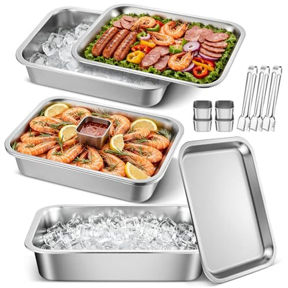 3-Set 14“ X 10.4” Shrimp Cocktail Serving Dish with Ice Tray, Chilled Serving Trays to Keep Food Cold for Patry, Cooling Charcuterie Board for Appetizer Salad Fruit Buffet Parties, Dishwasher Safe - size: 3-Set Square