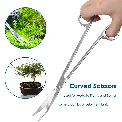 Capetsma Aquascape Long Stainless Steel Plant Tools Set - Aquarium Tweezers, Scissors, Spatula, Algae Scrapers - Fish Tank Cleaning Kit - color: Silver