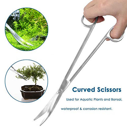 Capetsma Aquascape Long Stainless Steel Plant Tools Set - Aquarium Tweezers, Scissors, Spatula, Algae Scrapers - Fish Tank Cleaning Kit - color: Silver