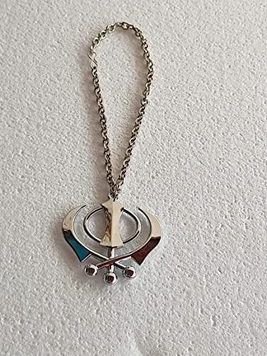 BEXCO Sikh Khanda Sahib Metal Car Hanging Rear View Mirror Show Piece - Complete with Chain (6 cm, Silver) - color: Silver, size: 6 cm