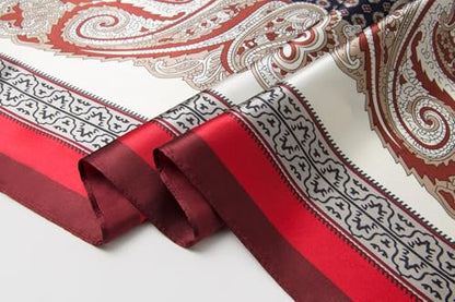 Silk-Feel 35x35 Satin Hair Scarf | Multi-Way Head Wrap for Sleep, Style & Hijab | Gift-Ready Fashion Scarf for Women - color: Red-totems