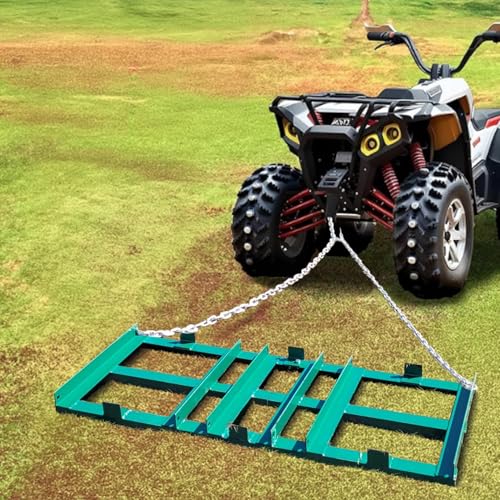 Garvee Driveway Drag Harrow 4 FT Width, Heavy-Duty Tow Behind Drag Harrow,Grader Landscape Power Rake for ATV, UTV, Tractor, Mower, Tow Behind Yard Lawn Leveling Tool with 6 FT Chain，Green | Grader Landscape Power Rake for ATV, UTV, Tractor, Mower, Tow Be
