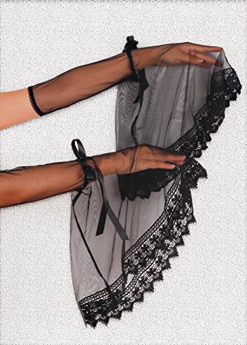 L'VOW Women's 1 Pair Gothic Black Lace Sleeves Witch Gloves Victorian Lace Arm Sleeve Vampire Accessory - color: B Black