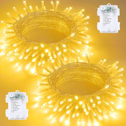 2 Pack 100 LED Battery Operated String Lights, 8 Modes Twinkle Fairy Lights - color: Warm White, size: 2PK(50LED)
